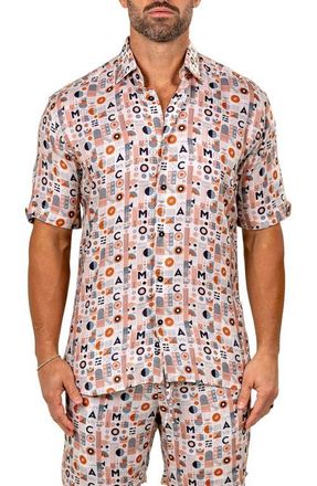 Maceoo Galileo Marthy Short Sleeve Button-Up Shirt in Pink at Nordstrom, Size 5