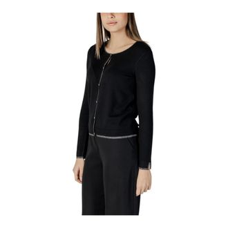 Liu Jo Truien & Vesten, Dames, Zwart, XS, Ronde Hals Button-Up Lange Mouw Cardigan