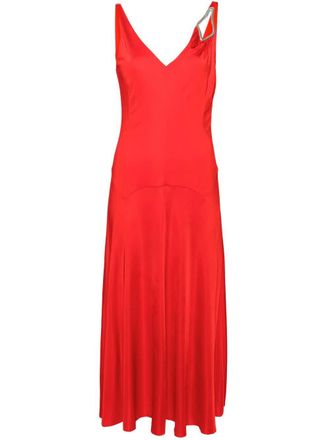 Lanvin Red Abito Midi A-Line Viscose Dress