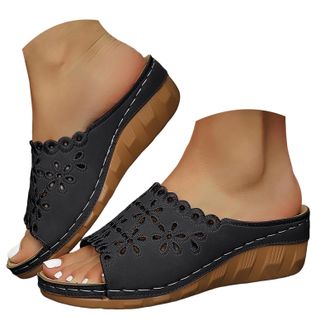 Generic Womens Wedge Sandals with Peep-Toe Orthotic Arch Support Flip Flops Slip-on Flats Outdoor Slides Boho Walking Shoes Comfortable Elegant Casual Slipper