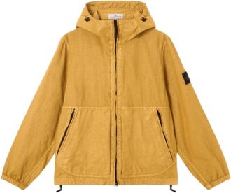 Stone Island Hooded Jacket met Hoogsluitende Rits - Heren - Zomerjassen - Geel - M - Nylon - Jassen