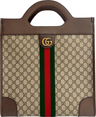 Gucci Pre-owned Womens Gg Supreme Ophidia Vertical Tote - Tan Textile - One Size