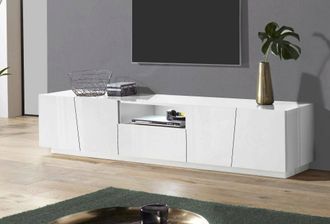 Dmora Dmora Mueble Para Tv Para Sal&oacute;n, Made In Italy, Mueble Para Tv Con 4 Puertas Y 1 Caj&oacute;n, 220x43h46 Cm, Color Blanco Brillante, Con Embalaje Reforzado