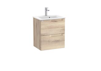 Roca Roca - Pack Unik Mueble Base Compacto De Dos Cajones + Lavabo Aleyda Color: Beige Madera - Medidas: 505x380x565 Mm