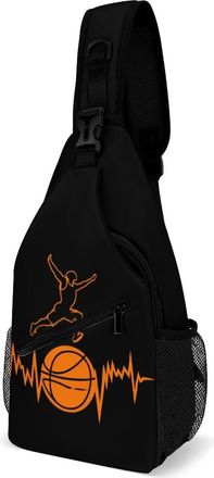 Generic Basketball Heartbeats Unisex Shoulder Bags Casual Crossbody Chest Bag Sling Backpack for Hiking Cycling Travel