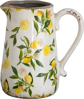 Nearly Natural 9In Lemon Print Ceramic Rustic Jug Vase