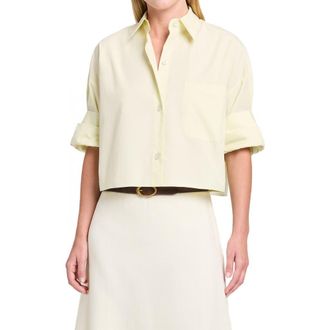 TWP Next Ex Crop Linen Button-Up Shirt in Glass Green at Nordstrom, Size X-Small