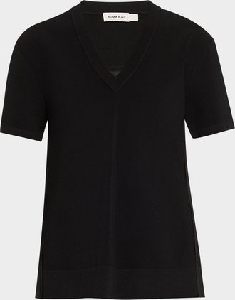SIMKHAI Guthrie V-Neck Pleated Tunic Top