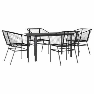 Berkfield Home 5 Piece Garden Dining Set Black Poly Rattan Glass