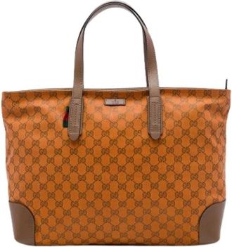 Gucci Pre-owned Canvas Tote Bag - Dames - Vintage Shopper - Oranje - ONE Size - Leer - Vintage