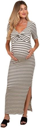 Pinkblush Striped Knit Short Sleeve Maxi Dress in Ivory at Nordstrom, Size Medium
