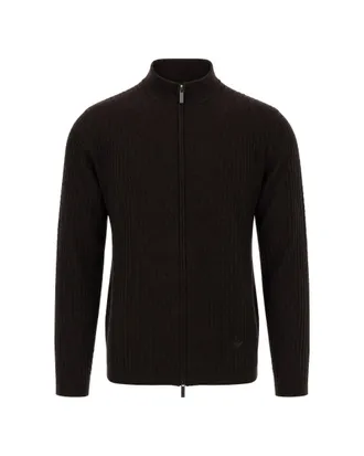 Emporio Armani Virgin Wool Fine Textured Knit Zip-Through Knit