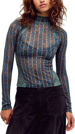 Free People Lyric Floral Lace Top in Navy Combo at Nordstrom, Size X-Large
