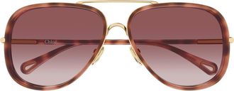 Chlo&eacute; 60mm Gradient Navigator Sunglasses in Gold at Nordstrom