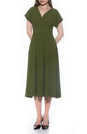 Alexia Admor Ava Short Sleeve Fit & Flare Midi Dress in Sage at Nordstrom Rack, Size 14