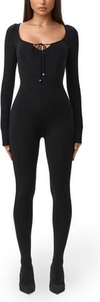 Naked Wardrobe Tie Back Long Sleeve Jumpsuit in Black at Nordstrom, Size X-Small