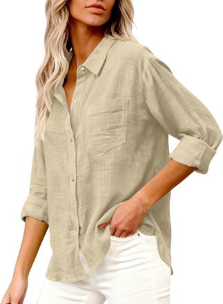 Generic Cotton Tops For Women Uk Casual Linen Summer Tops Button Down Long Sleeve Tunic Blouses Shirts Elegant Smart Office Wear 2026 Trendy Fashion Cheeseclo