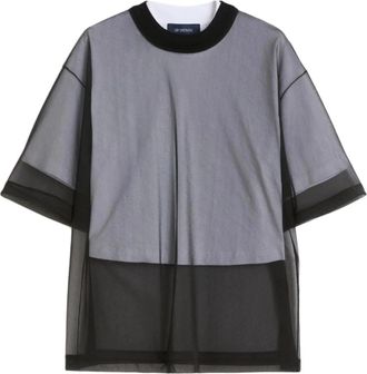Sportmax Cropped T-shirt met ronde hals - Dames - T-shirts - Zwart - S - Katoen - Tops