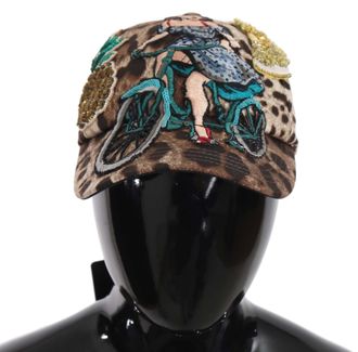 Dolce & Gabbana Womens Brown Leopard Sequin Sicily Applique Baseball Hat Cotton