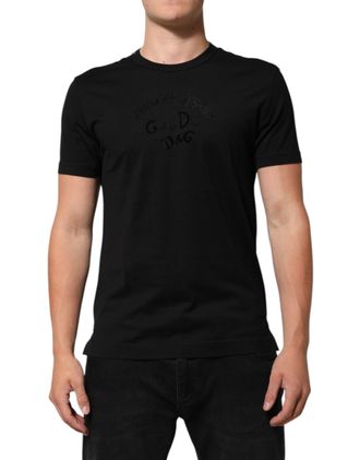Dolce & Gabbana Black Cotton Velvet Logo Print Men T-Shirt