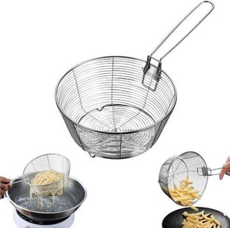 OEM Pieza, Cesta Para Fre&iacute;r De Acero Inoxidable, Colador De Cocina Multifuncional, Con Mango Desmontable, Plateado, 19,5 &times; 19,5 &times; 9,5 Cm