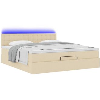 vidaXL Cama Otomana Con Colch&oacute;n Y Luces Led Tela Crema 180x200cm Vidaxl