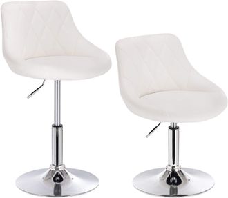 Woltu Lot De 2 Tabourets De Bar En Similicuir Woltu, Tabourets De Rotatif Pieds En M&eacute;tal, Hauteur R&eacute;glable, Blanc