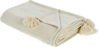 Beliani Beliani - Colcha Decorativa Ropa De Cama Algod&oacute;n Chenilla Con Borlas Beige 220 X 240 Cm Kazy
