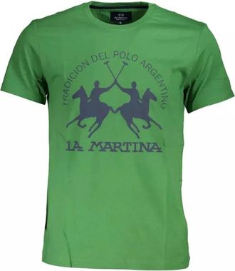La Martina Groen Katoenen T-shirt - Heren - T-shirts - Groen - M - Katoen - Tops