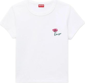 Kenzo Signature Geborduurd T-shirt - Dames - T-shirts - Wit - S - Katoen - Tops