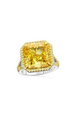 Suzy Levian Gala Yellow Asscher Cut Cubic Zirconia Halo Engagement Ring at Nordstrom Rack, Size 5