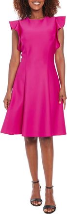 London Times Ruffle Sleeve Fit & Flare Dress in Fuchsia at Nordstrom Rack, Size 10P