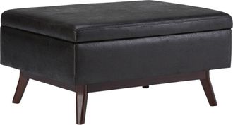 Simpli Home Owen 34In Mid Century Modern Rectangle Coffee Table Storage Ottoman