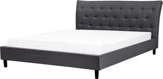 Beliani Cama Tapizada Gris Oscuro 180 X 200 Cm Con Somier Y Cabecero Acolchado Saverne