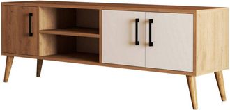 Dmora Mobile porta tv Brugine, Credenza da soggiorno, Armadio basso per tv, Base parete attrezzata, 150x34 h52 cm, Quercia e Bianco - Dmora