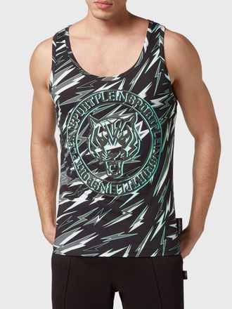 Plein Sport Canotta slim fit in cotone con scollo a U e stampa grafica