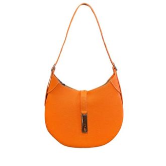 Polo Ralph Lauren Grain Leather Saddle Style Crossbody Tas - Dames - Schoudertassen - Oranje - ONE Size - Leer - Tassen