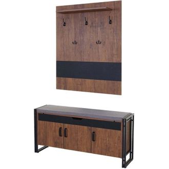 Hhg Hhg - Armario Con Banco 159, Armario Panel Cajonera, 53x110x30cm Estructura 3d, Mvg Aspecto Roble Silvestre