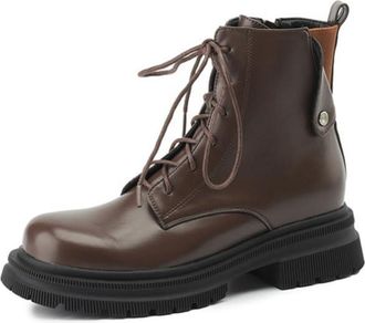 Generic Womens Leather Ankle Boots Round Toe Chunky Block Heel Lace Up Zip Up Soft Lining Cushioned Insole Comfortable Non Slip Daily Casual Shoes,Brown,3.5 U