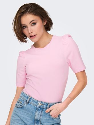Only Kurzarmshirt ONLY ONLLIVE LOVE 2/4 PUFFTOP JRS NOOS, Damen, Gr. XS, pink lady, Jersey, Obermaterial: 95% Baumwolle, 5% Elasthan, unifarben, regular fi