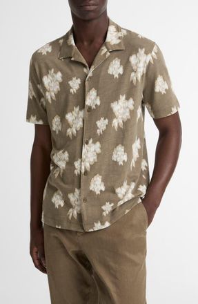 Vince Floral Slub Cotton Camp Shirt in Kalamata Combo at Nordstrom, Size Xx-Large