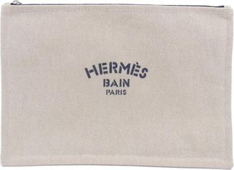 Herm&egrave;s Blue Canvas Pouch (Pre-Owned)