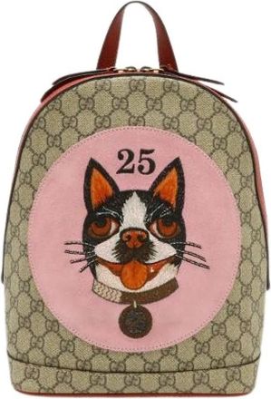 Gucci Pre-owned GG Supreme Bosco Dog Rugzak - Dames - Vintage Rugzakken - Beige - ONE Size - Leer - Vintage