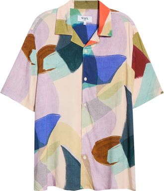 Wax London Didcot Painted Shapes Camp Shirt in Green Multi at Nordstrom, Size Xx-Large