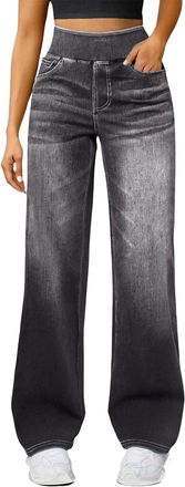 Generic Wide Leg Jeans For Women Uk High Waist Stretch Jeans For Women Plus Size Ladies Pull On Trousers Lightweight Loose Lounge Pants With Pockets Casual Pa