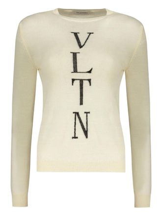 Valentino Garavani intarsia-knit logo jumper - women - Virgin Wool - 44 - Neutrals