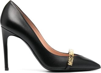 Moschino Zwarte Leren Gesloten Hoge Hak Pumps - Dames - Pumps - Zwart - 36 EU - Leer - Schoenen