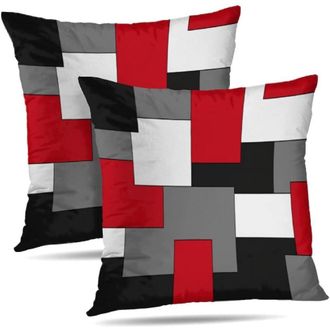 OEM Juego De Fundas De Coj&iacute;n Con Estampado Geom&eacute;trico Moderno, 20x20 Pulgadas, Dise&ntilde;o Abstracto En Rojo, Negro Y Gris, Ideal Para El Dormitorio Y El Sof&aacute; 