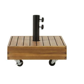 Maisons du monde Pie de parasol de hormig&oacute;n recubierto de madera de acacia maciza con ruedas, 35 kg