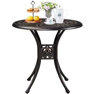Yaheetech Homevive Mesa De Bistr&oacute; De Jard&iacute;n Redonda 78x75cm Dise&ntilde;o Vintage De Aluminio Con Di&aacute;metro De 4,8cm Orificio De Sombrilla Para Balc&oacute;n Patio Piscina Bro